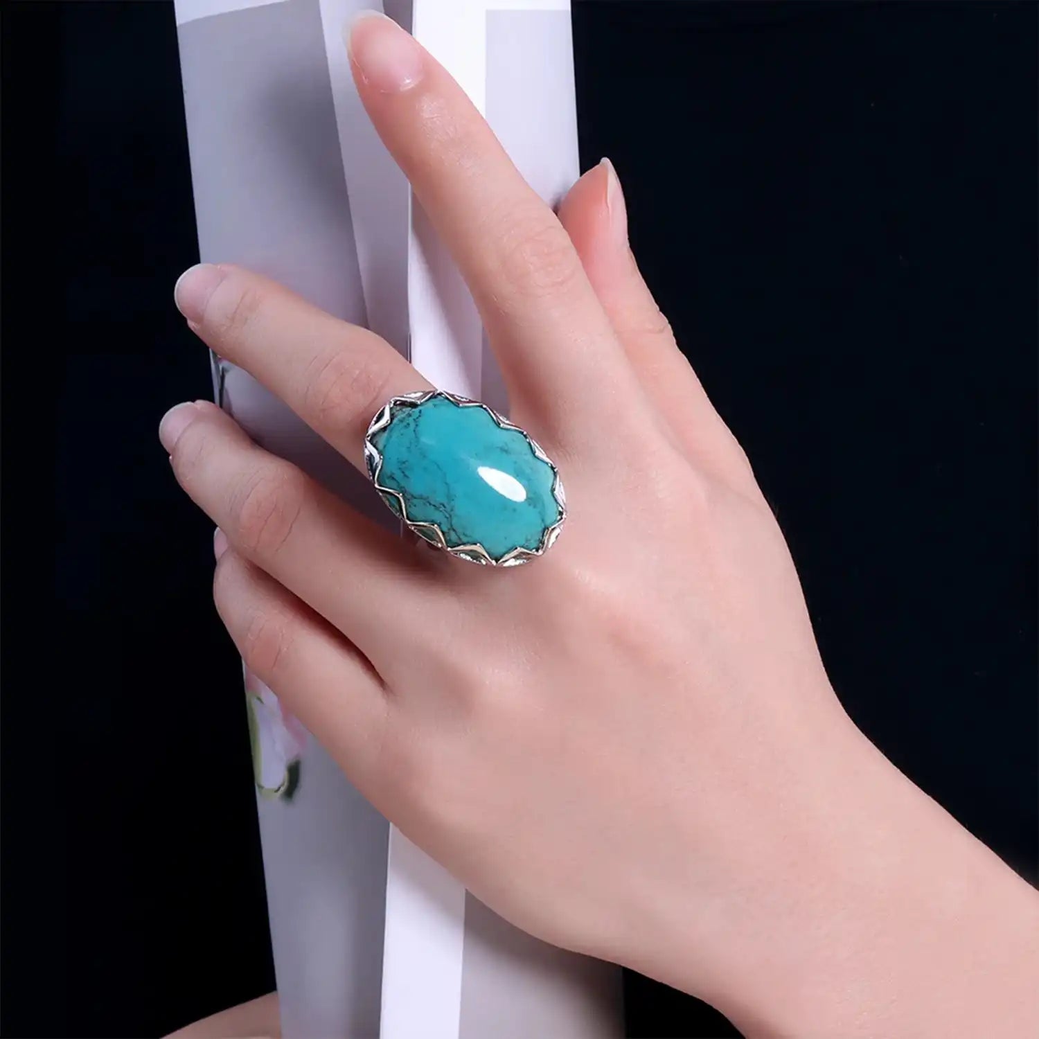 Luxury Large Turquoise Sterling Silver Ring